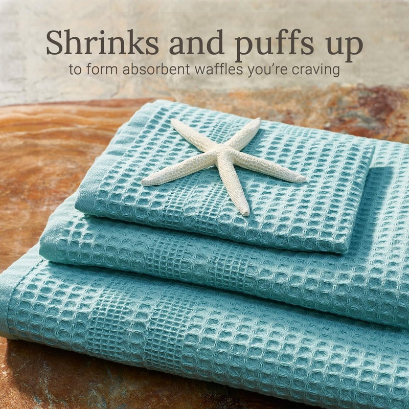 GILDEN TREE Waffle Towels Wash Cloths for Showering, Exfoliating Washcloth Face Towels, Quick Dry Towel Cotton Washcloths Set of 4, Classic Style (Seafoam) - Image 3